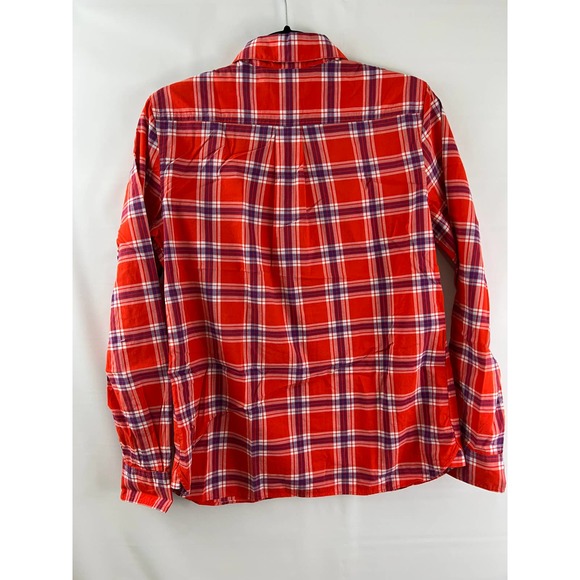 Women's Lands' End Canvas 1963 Long Sleeve Plaid Shirt Blouse Top Orange Blue S - Picture 5 of 5